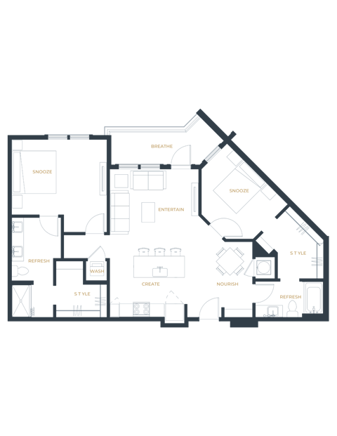 Floor plan for 2 beds, 2 baths, 1172 sqft